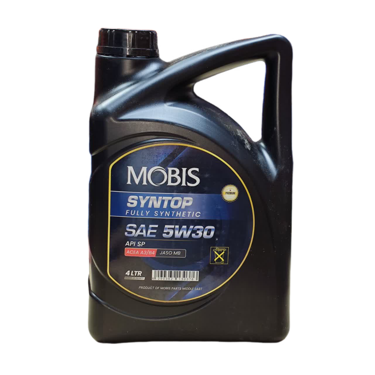 روغن موتور MOBIS 5W30 API SP حجم 4 لیتر، تولید امارات محافظت عالی در استارت سرد و دمای بالا.